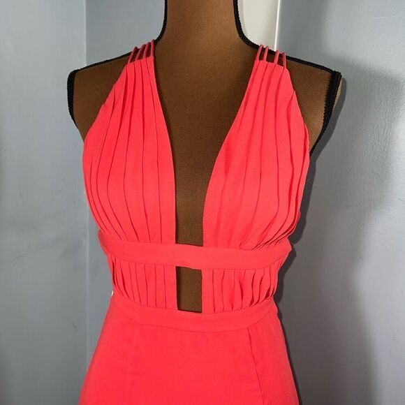 Fame And Partners Watermelon Pink Plunging Neckline Cut Out Mini Dress Women’s 4 - Picture 5 of 16